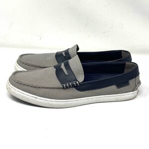 Cole Haan Grand Os Nantucket Gray Canvas Slip
On Loafer Blue Leather Accent